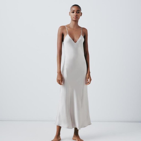 Zara silver Satin Slip Dress | Holiday | Metallic NWT - Picture 2 of 12